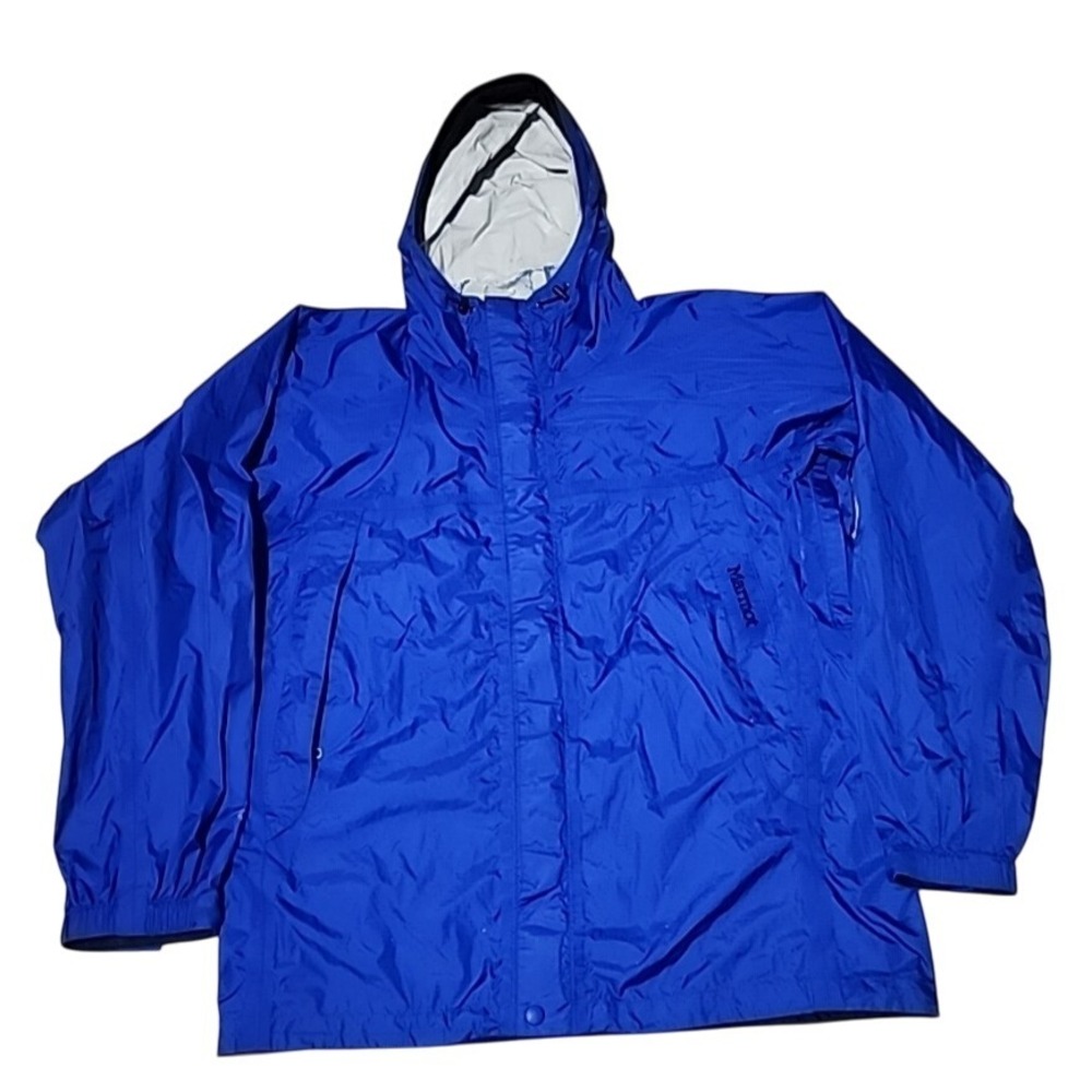 Marmot Precip Rain Jacket Mens Medium Blue Hood Nylon Windbreaker Pockets‎ D5441
